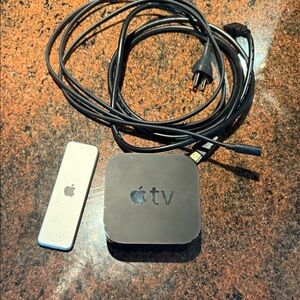 Apple TV Set with Remote and Cable in Black